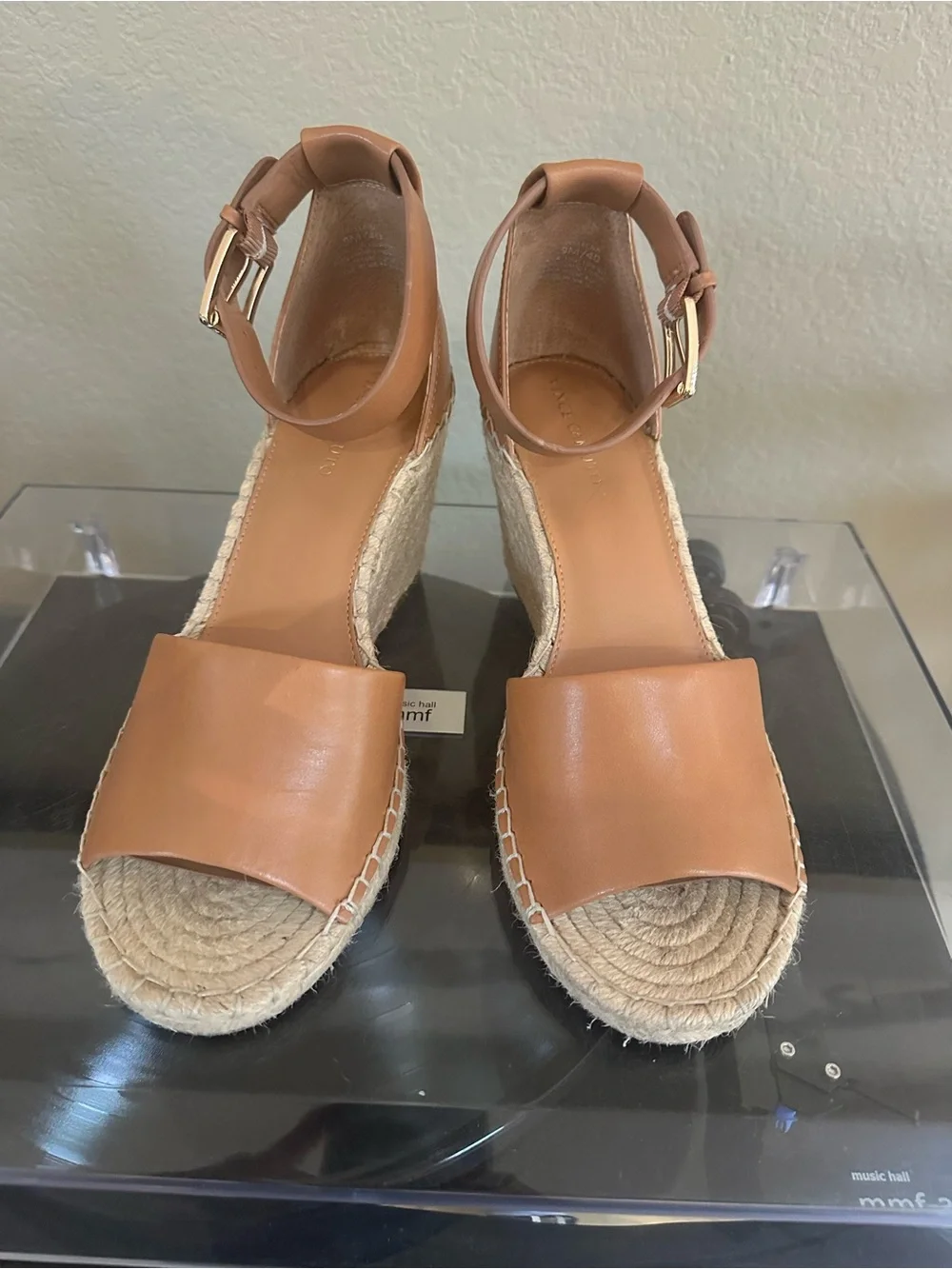 Vince Camuto Cognac Leather Espadrille Wedge Sandals